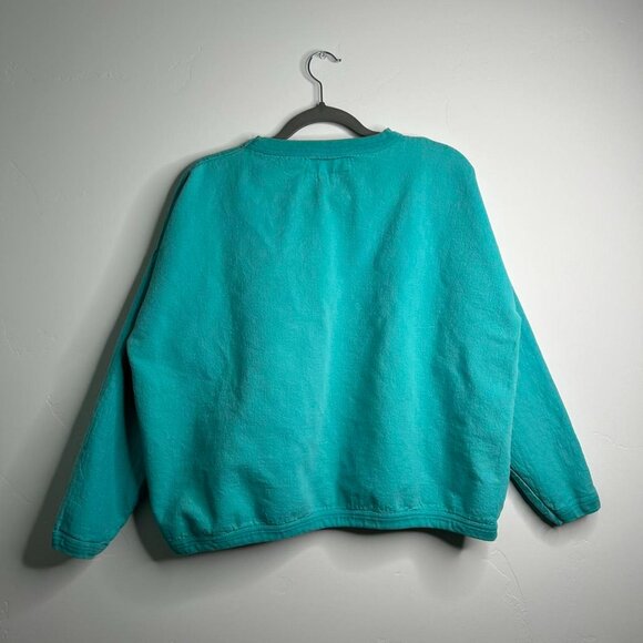Turquoise blue Bonjour floral print sweatshirt one size 100% cotton made in USA - Picture 2 of 6